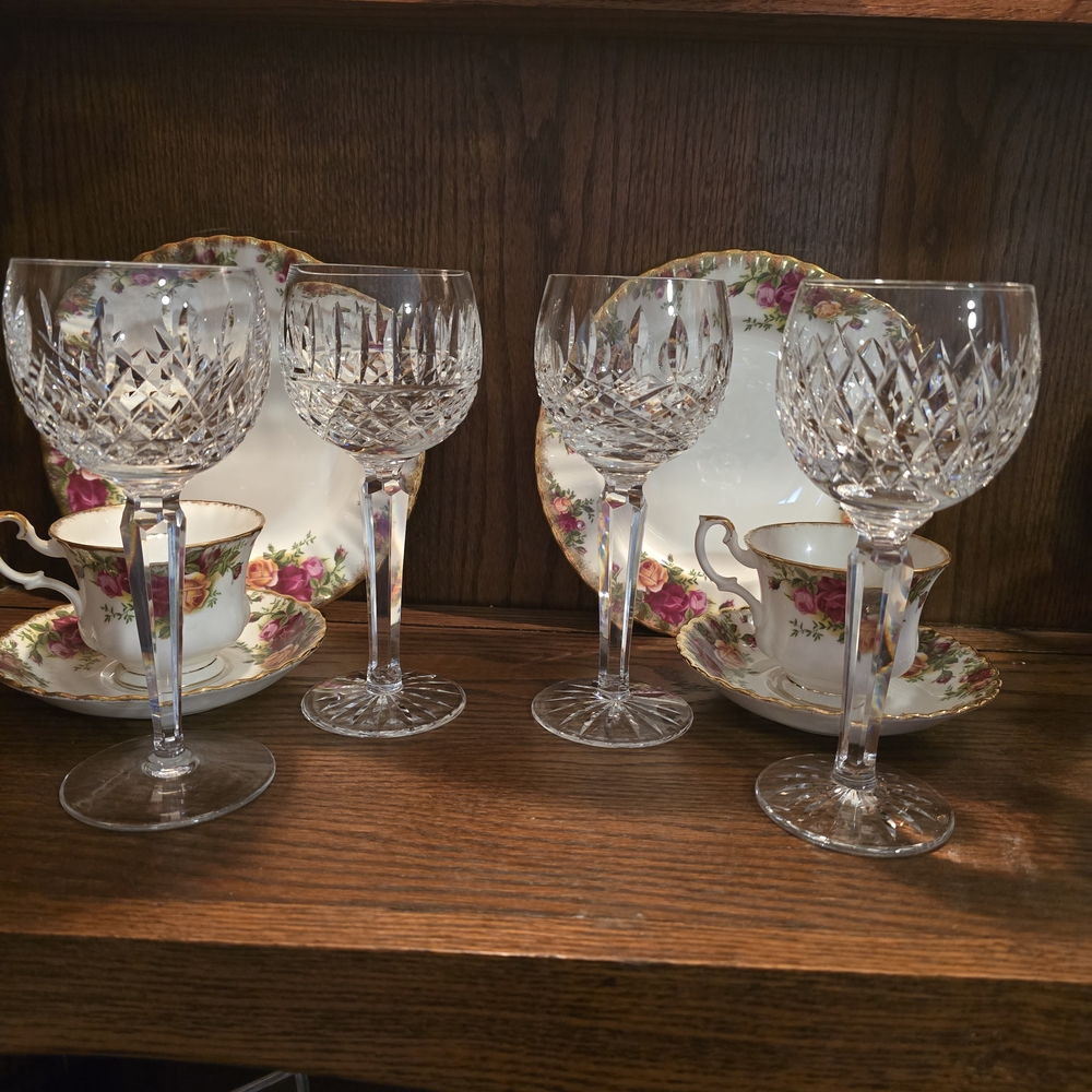 Stunning Mixed Set Of Four Waterford Crystal Baloon Wine Glasses.‎ Names Below